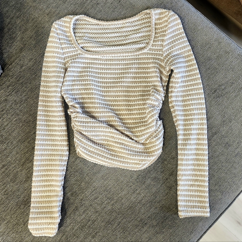 Emery Rose | Striped Cream & White Long Sleeve Top